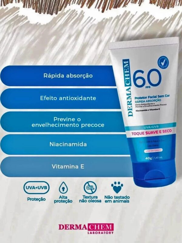Protetor Solar Facial Dermachem FPS 60 – Proteção e Pele Uniforme - Image 2