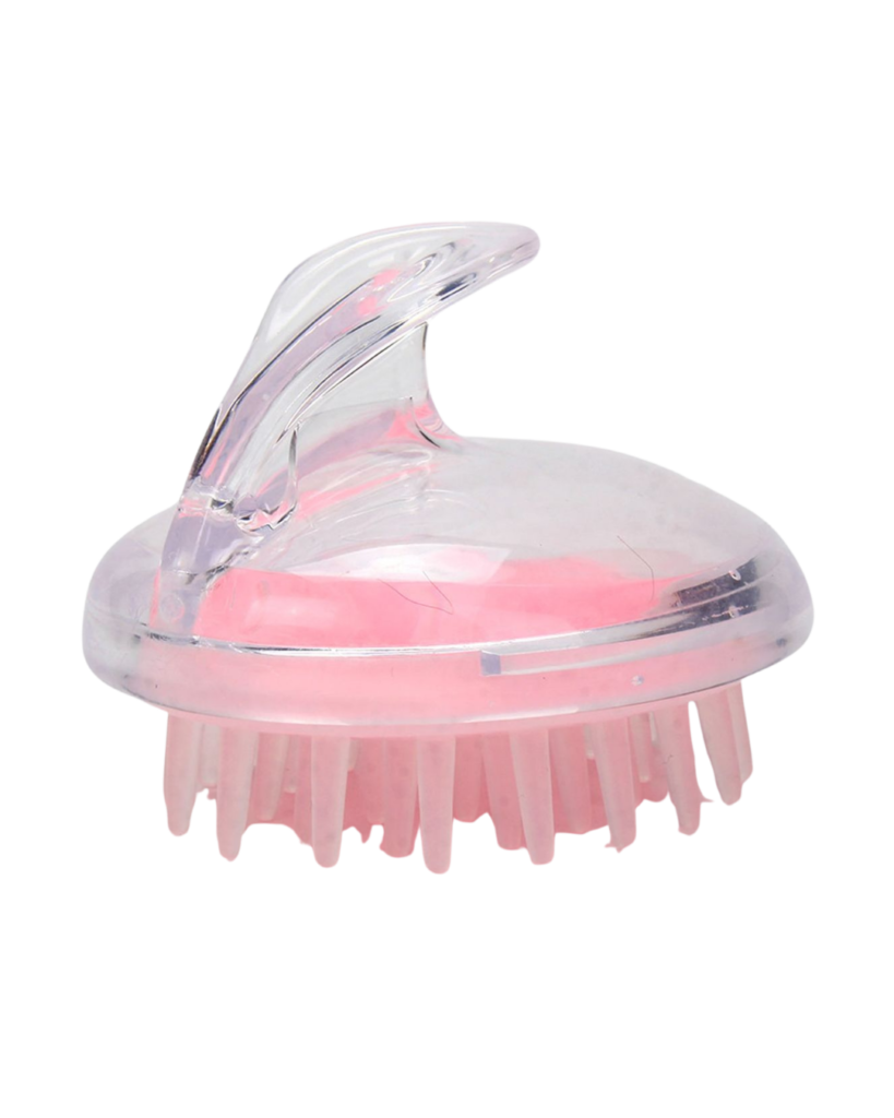 Escova massageadora capilar de silicone para estimular o crescimento e relaxar no banho.