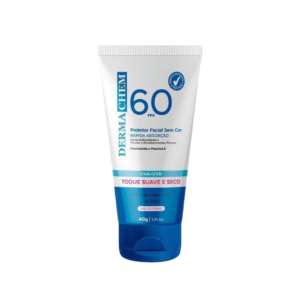 Protetor solar facial Dermachem FPS 60 com alta proteção UVA e UVB.