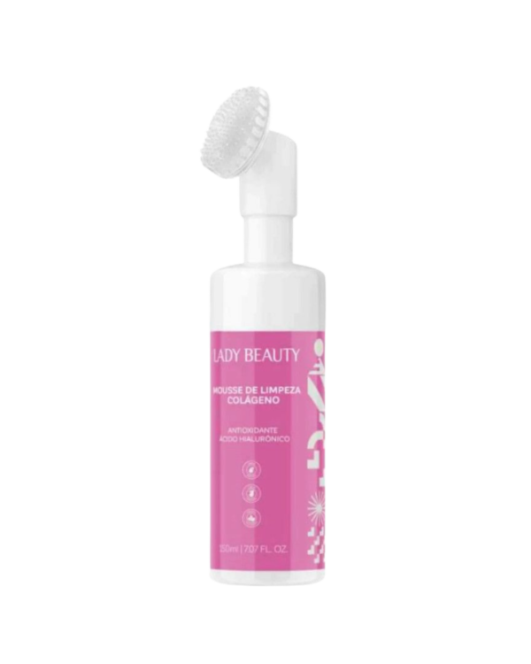 Mousse de Limpeza Facial Lady Beauty com Ácido Hialurônico e extrato de Melancia, embalagem moderna e refrescante.