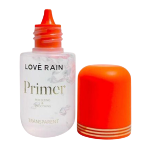 Primer Love Rain: embalagem rosa com detalhes em azul, produto para preparação da pele antes da maquiagem.