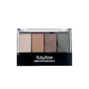 Paleta Ruby Rose de sombras para sobrancelha: quatro tons opacos, primer, pincel duo e espelho.