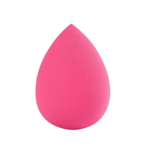 Esponja de maquiagem em formato de gota, rosa, para aplicação uniforme de base e corretivo.