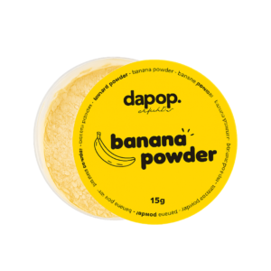 Pó Banana Powder – Dapop: embalagem amarela com pó solto para acabamento matte e controle de oleosidade.