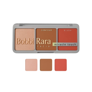 Paleta compacta da Bobbi Rara com três tons: contorno, blush e iluminador.