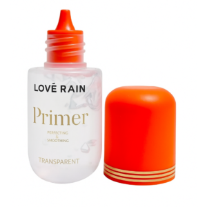 Primer Love Rain: embalagem rosa com detalhes em azul, produto para preparação da pele antes da maquiagem.