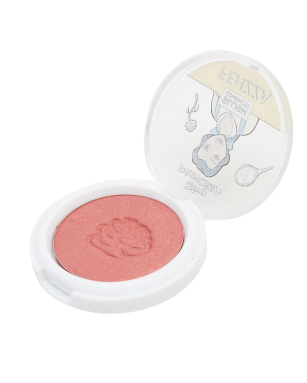 Blush compacto Fenzza Princesas Disney com embalagem decorada e tom rosado com brilho.