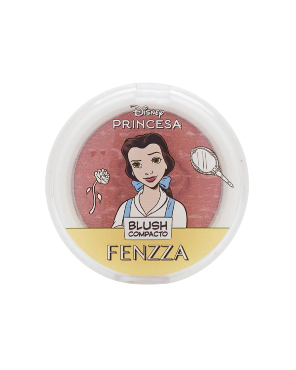 Blush compacto Fenzza Princesas Disney com embalagem decorada e tom rosado com brilho.
