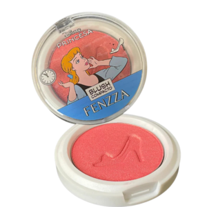 Blush compacto Fenzza Princesas Disney com embalagem decorada e tom rosado com brilho.