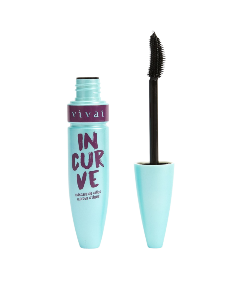 Máscara de Cílios Incurve Vivai com aplicador curvado e efeito de volume e alongamento.