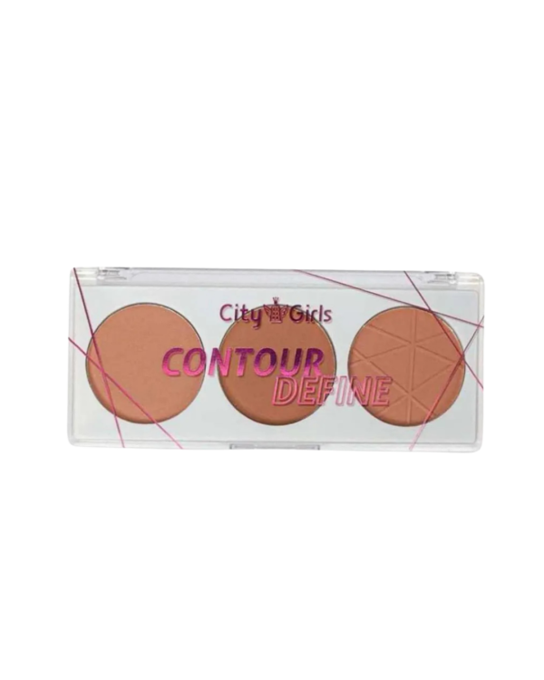 Paleta tripla Contour Define da City Girls com tons de marrom para contorno.