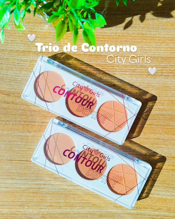 Paleta tripla Contour Define da City Girls com tons de marrom para contorno.