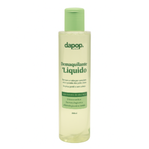 Demaquilante líquido Dapop com extrato de aloe vera em frasco moderno para limpeza facial suave.