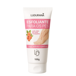 Esfoliante para os Pés Ludurana com partículas suaves e fragrância refrescante, ideal para renovar e hidratar a pele dos pés.