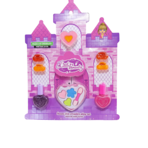 Kit de maquiagem infantil Little Beauty com cores vibrantes, embalagens seguras e brilho delicado, ideal para brincadeiras criativas.