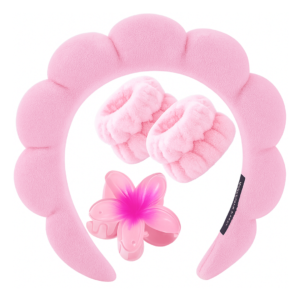 Kit com tiara, presilha de cabelo e munhequeira delicada — acessórios femininos cheios de estilo e brilho.